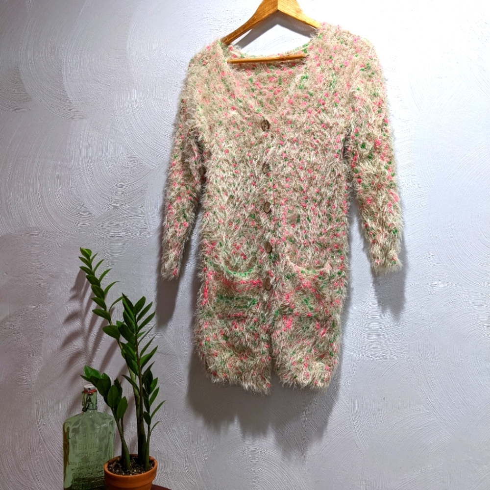 Argyle Puppet Fur Button Down Knit Cardigan